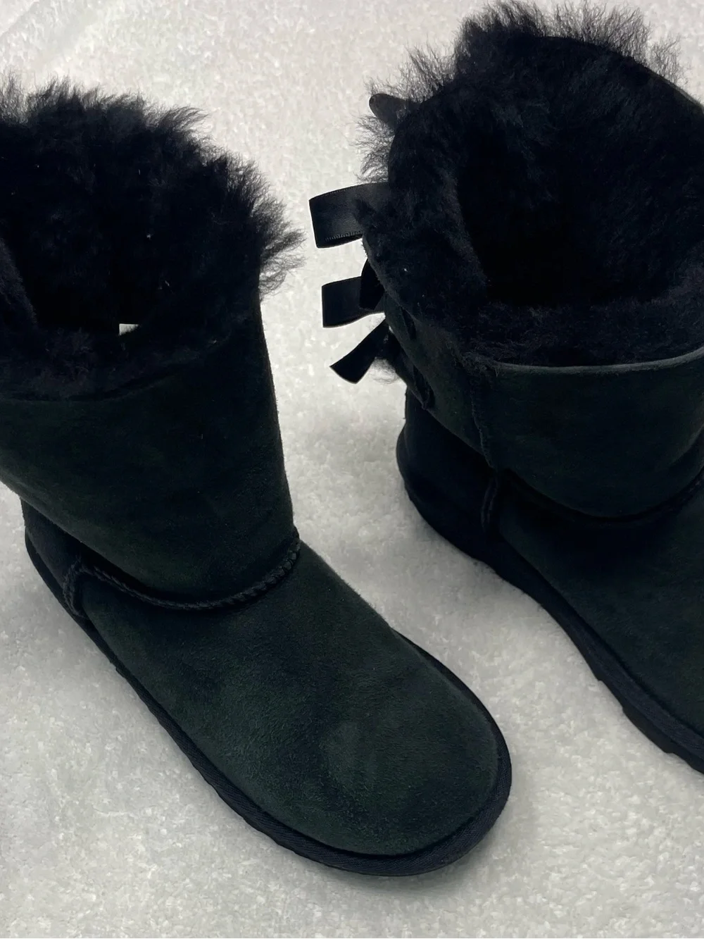UGG Kids Black Suede Shearling Bow Back Boots